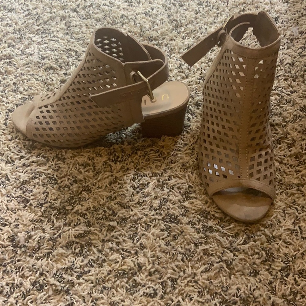 Tan short Heels with covered foot and exposed toe